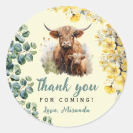Pegatina Redonda Highland Cow Baby Shower