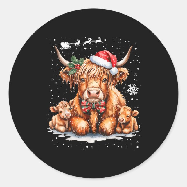 Pegatina Redonda Highland Cow Christmas Outfit Idea Women Xmas High (Anverso)