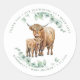 Pegatina Redonda Highland Cow Greenery Farm Animals Baby Shower (Anverso)