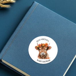 Pegatina Redonda Highland Cow Halloween Watercolor Baby Shower