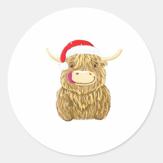 Pegatina Redonda Highland Cow Merry navidad camiseta de nieve Essen (Anverso)
