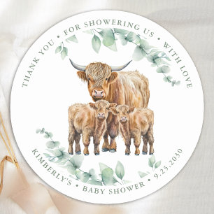 Pegatina Redonda Highland Cow Twins Farm Animals Baby Shower
