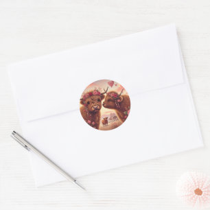 Pegatina Redonda Highland Cow Valentines