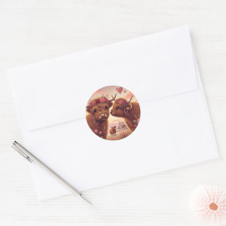 Pegatina Redonda Highland Cow Valentines