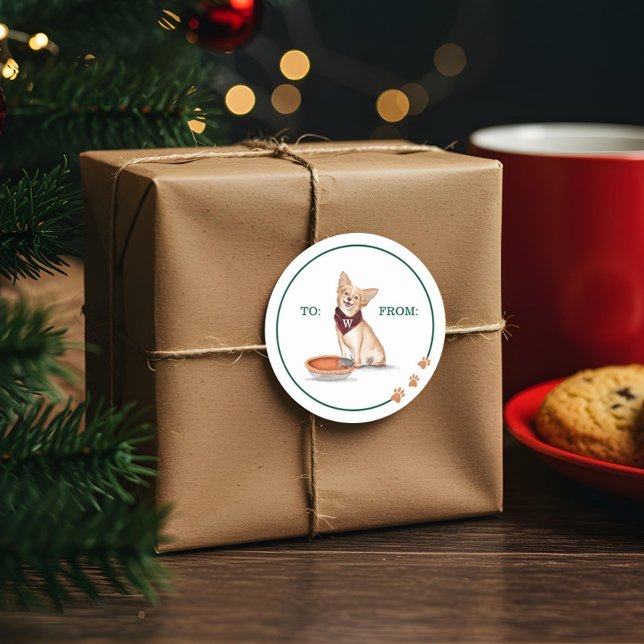 Pegatina Redonda Higiénica acuarela de perro Chihuahua come la crem (Naughty Dog Watercolor Chihuahua Eats Pumpkin Pie Classic Round Sticker)