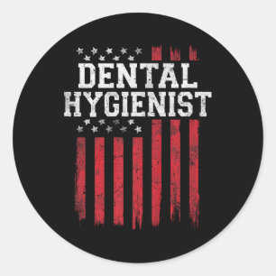 Pegatina Redonda Higienista dental Bandera Estadounidense Patriota