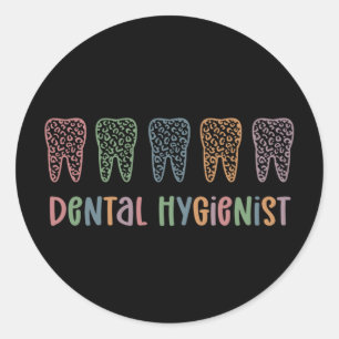 Pegatina Redonda Higienista dental RDH Dentist Leopardo dental re