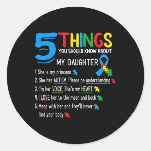 Pegatina Redonda Hija Autista Conciencia del Autismo Apoyo Mamá Pap