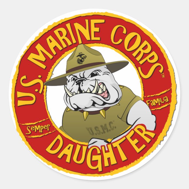 Pegatina Redonda Hija del Cuerpo de Marines de Estados Unidos (Anverso)