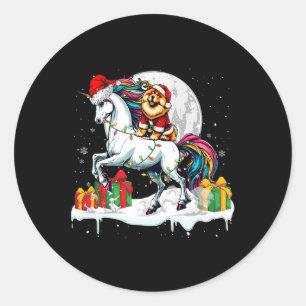Pegatina Redonda Hija propietaria de Navidades de Santa Chow Riding