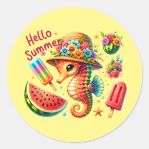 Pegatina Redonda Hijahoría marina dulce hola verano