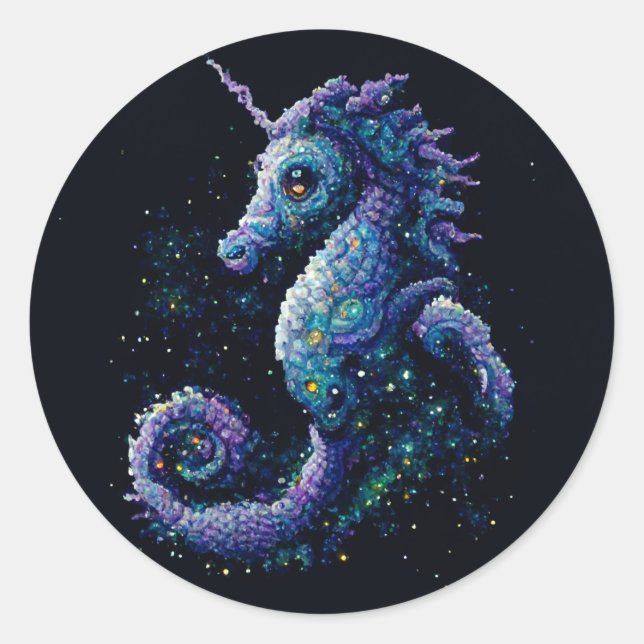 Pegatina Redonda Hijahorse de Seahorse de Unicorn Espacial (Anverso)