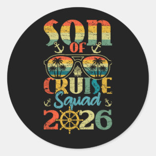 Pegatina Redonda Hijo del Crucero de la Familia Squad 2026 Vacacion