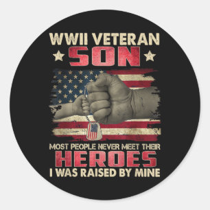 Pegatina Redonda Hijo veterano de Wwii me crió mi padre héroe