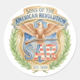 Pegatina Redonda Hijos de la Revolución Americana SAR Est 1889 Orgu