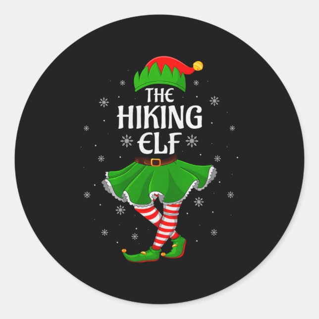 Pegatina Redonda Hiking Elf Christmas Family Girls Women Elf Squad  (Anverso)