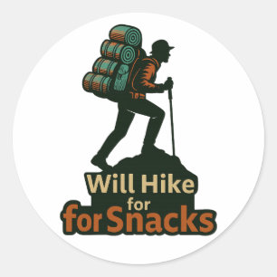 Pegatina Redonda Hiking with Snacks – Fun DateOutdoor Design