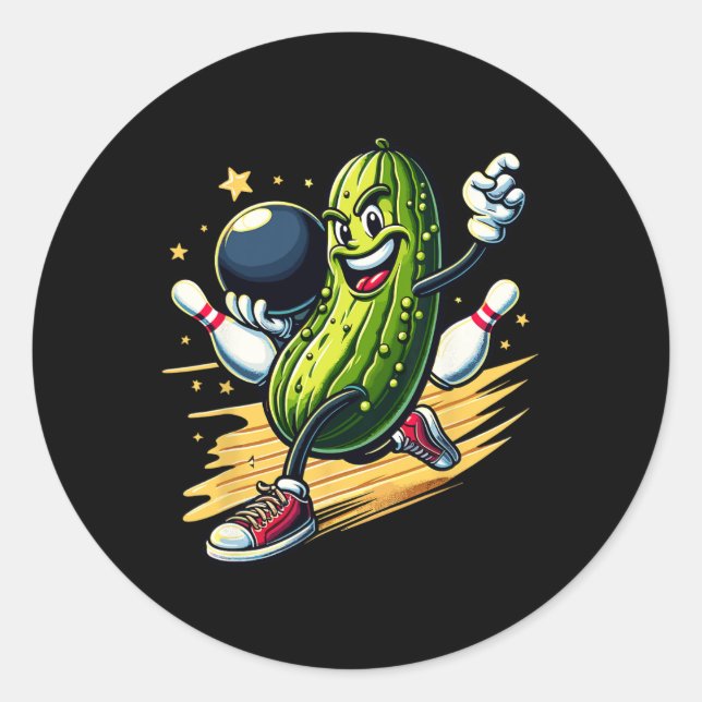 Pegatina Redonda Hilarious Bowling Pickle (Anverso)