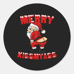 Pegatina Redonda Hilarious Merry Kissmy Navidades Santa