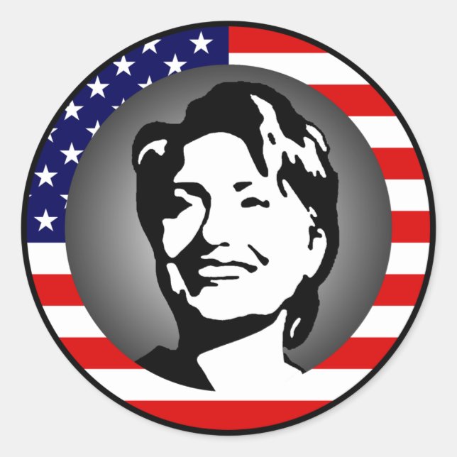 Pegatina Redonda hillary clinton 08. bandera de ee.uu. (Anverso)