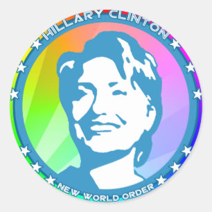 Pegatina Redonda hillary clinton, arcoiris.