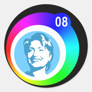 Pegatina Redonda hillary clinton. burbujas arcoiris.