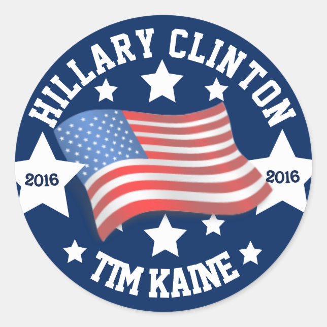 Pegatina Redonda Hillary Clinton y Tim Kaine 2016 (Anverso)