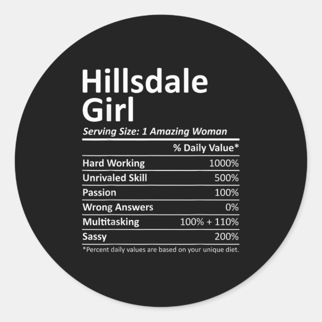 Pegatina Redonda Hillsdale Girl Nj New Jersey Funny City Home Roots (Anverso)
