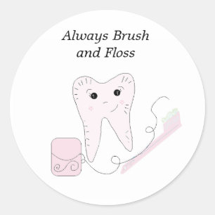 Pegatina Redonda Hilo Dental y Diseño de Dientes