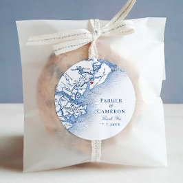 Pegatina Redonda Hilton Head SC Map Navy Blue Elegant Wedding Favor