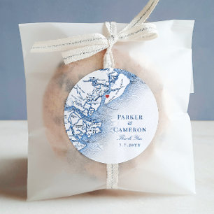 Pegatina Redonda Hilton Head SC Map Navy Blue Elegant Wedding Favor