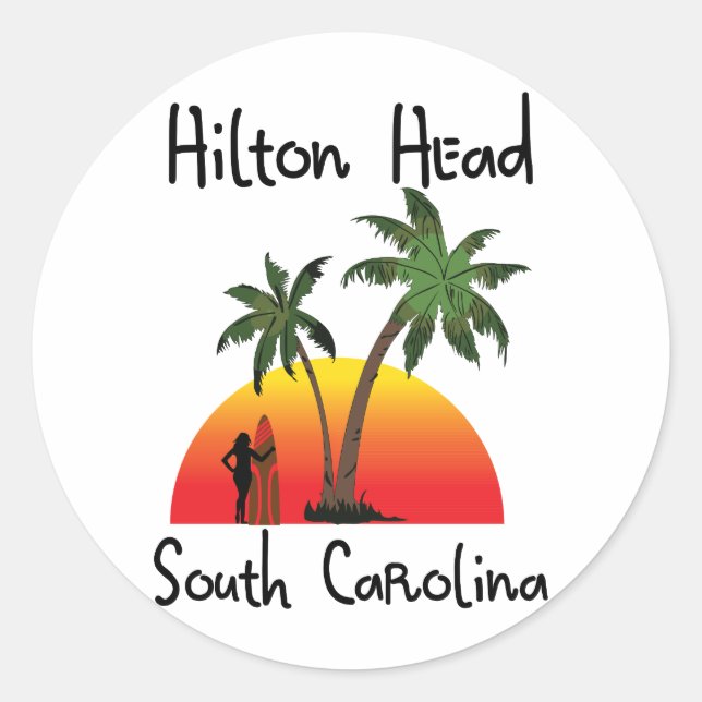 Pegatina Redonda Hilton Head South Carolina (Anverso)