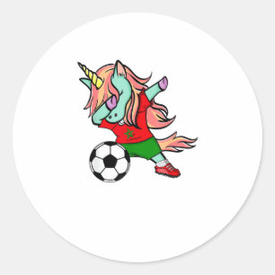 Pegatina Redonda Hinchas de fútbol de Marruecos de Unicornio Dabbin