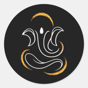 Pegatina Redonda Hindu Ganesha Puja Dios Elefante India Meditación 