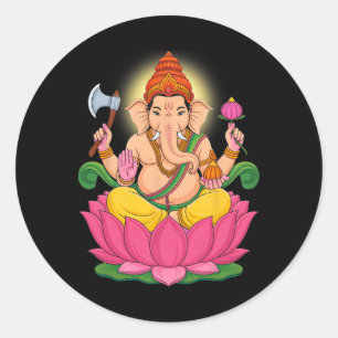 Pegatina Redonda Hindu Ganesha Puja Dios Elefante India Meditación