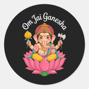 Pegatina Redonda Hindu Ganesha Puja Dios Elefante India Meditación