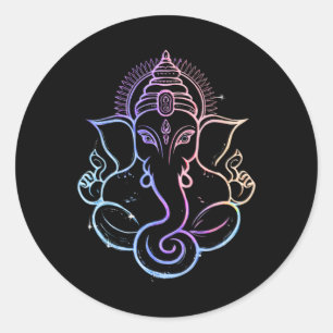 Pegatina Redonda Hindu Ganesha Puja Dios Elefante India Meditación
