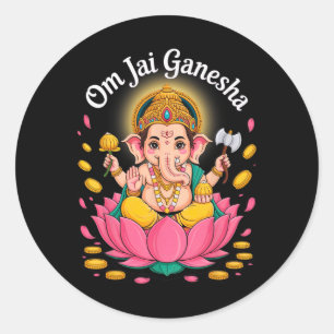 Pegatina Redonda Hindu Ganesha Puja Dios Elefante India Meditación