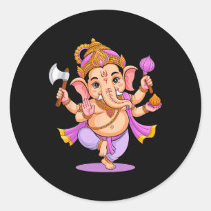 Pegatina Redonda Hindu Ganesha Puja Dios Elefante India Meditación
