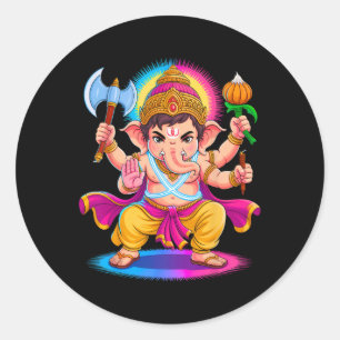 Pegatina Redonda Hindu Ganesha Puja Dios Elefante India Meditación