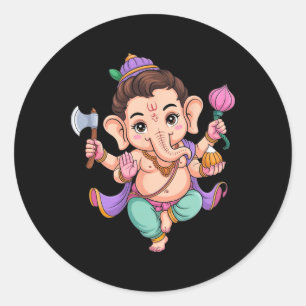 Pegatina Redonda Hindu Ganesha Puja Dios Elefante India Meditación 