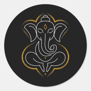 Pegatina Redonda Hindu Ganesha Puja Dios Elefante India Meditación 