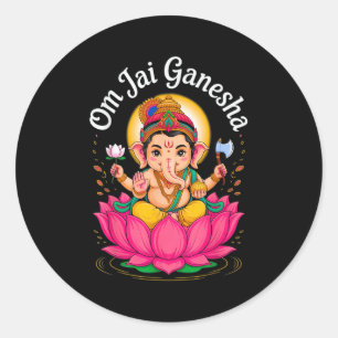 Pegatina Redonda Hindu Ganesha Puja Elephant God India Meditación Y