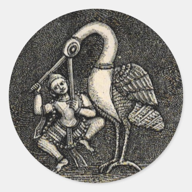 PEGATINA REDONDA HINDU HERO & HERON (1887) (Anverso)
