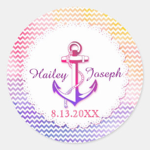 Pegatina Redonda Hip Chevron Anchor Boda Náutico