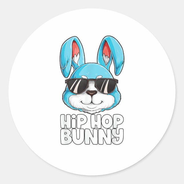 Pegatina Redonda Hip Hop Bunny Easter Boys Chicas Niños Conejo Lo (Anverso)