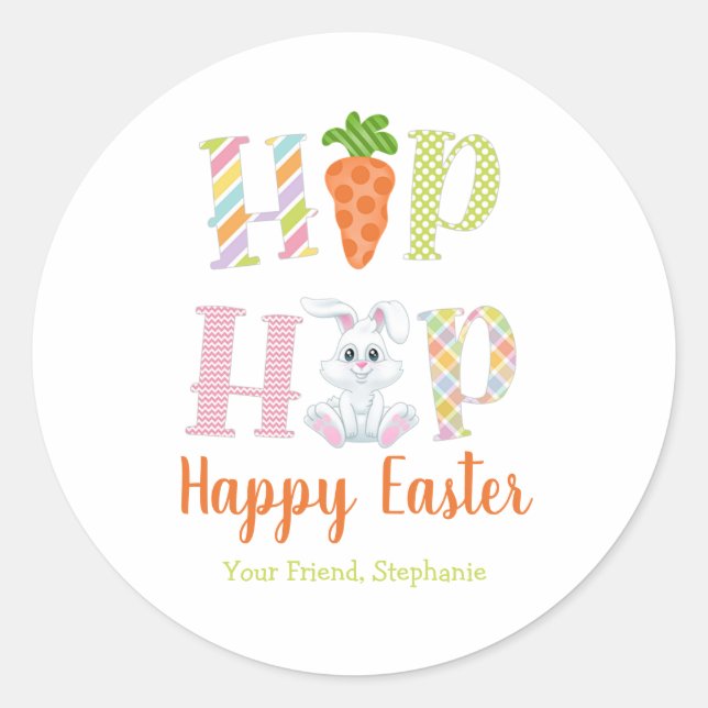 Pegatina Redonda Hip Hop Bunny Easter Cute Trete Bag Pegatinas (Anverso)
