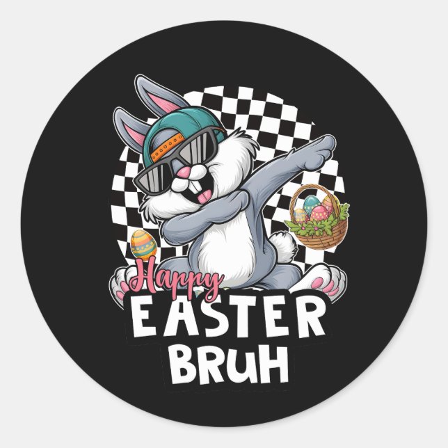 Pegatina Redonda Hip Hop Easter Bunny Rabbit Bruh (Anverso)