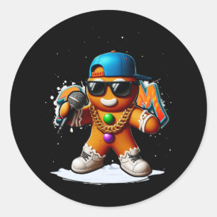 Pegatina Redonda Hip Hop Gingerbread rapero X-Mas Graciosa Cookie
