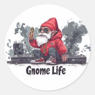 Pegatina Redonda Hip Hop Gnome Ilustracion - Gnome Life